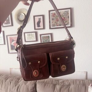 Brown Leather Handbag with Dual Pockets